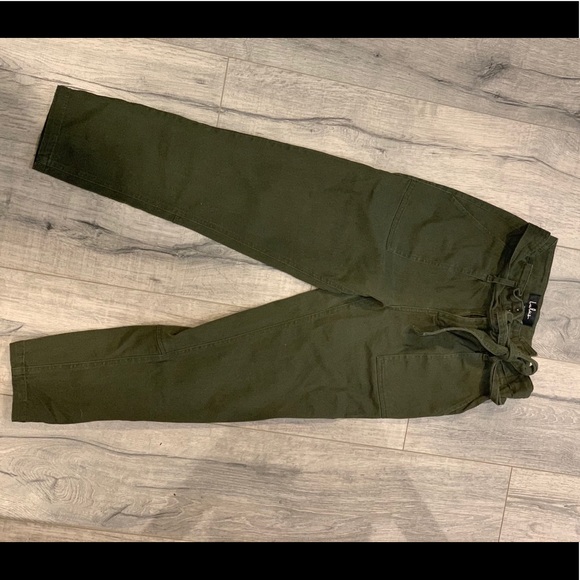 High Waisted Olive Green Tie pants - Picture 4 of 4